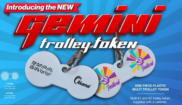 Recycled Gemini Trolley Coin Token Keyring €1 & €2 combined